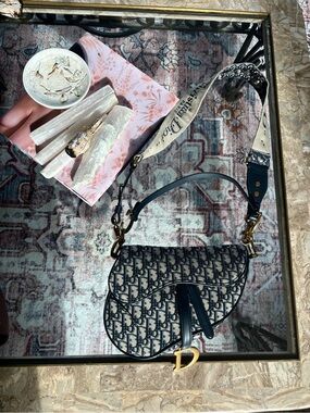 Dior Blue Monogram Saddle Bag with Gold 'D' Charm